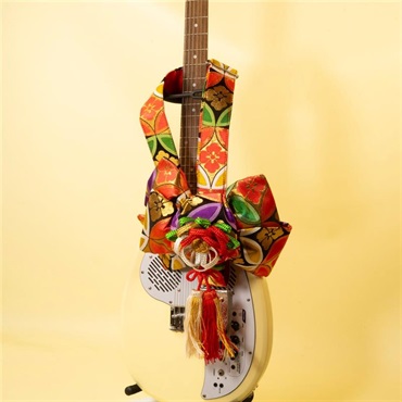 tsundrum_chan BIGリボン古着物帯ギターストラップ　ブラック七宝 画像8