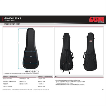 GATOR 4G Series Gig Bag for 2x Electric Guitars [GB-4G-ELECX2/エレキギター2本用] 画像5