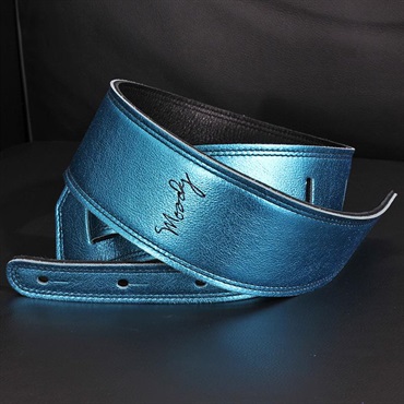 Moody Handmade Leather Straps Leather & Leather Series 2.5inch Standard Tail 【 Metallic Turquoise / Black 】 画像2